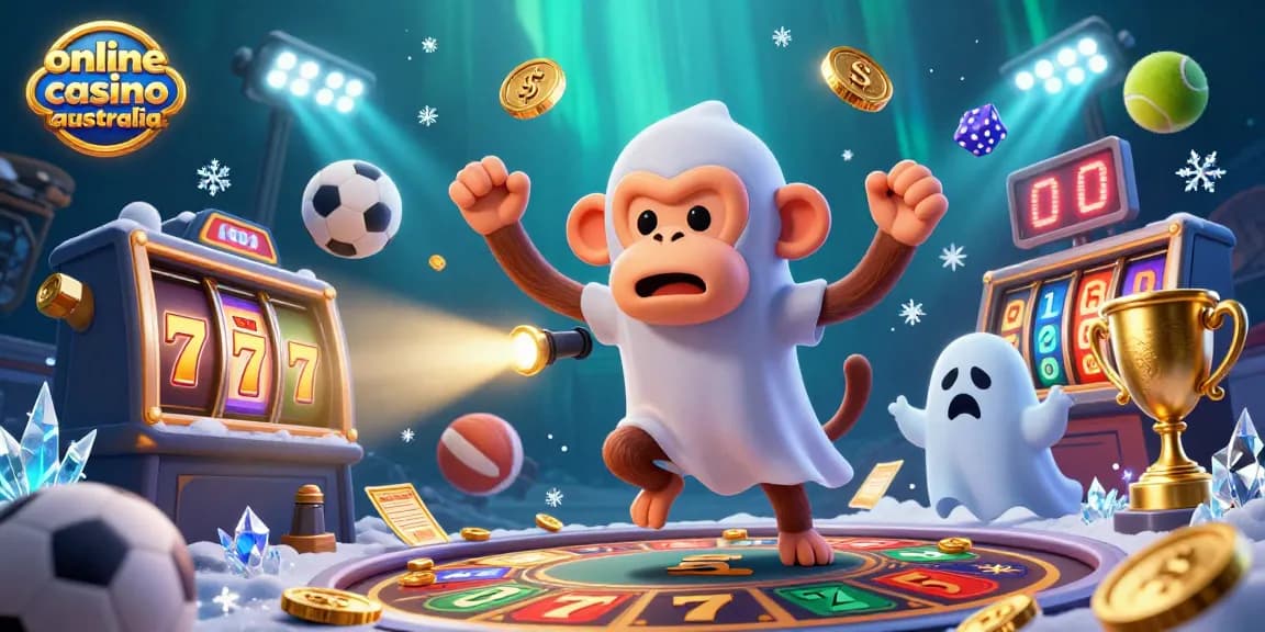 Experience thrilling action at an online casino australia with a playful ghostly monkey juggling golden items.